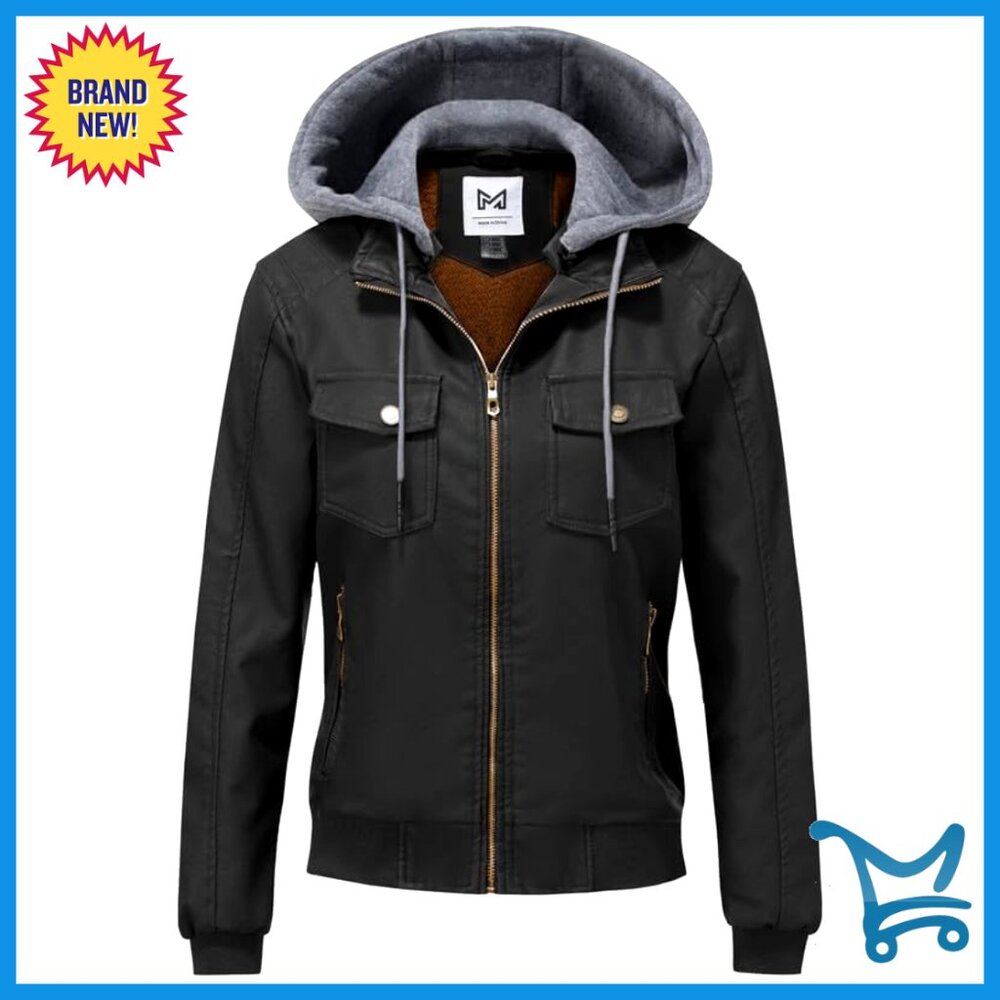 Women's Faux Leather Bomber Jacket Waterproof Motorcycle Biker Coat